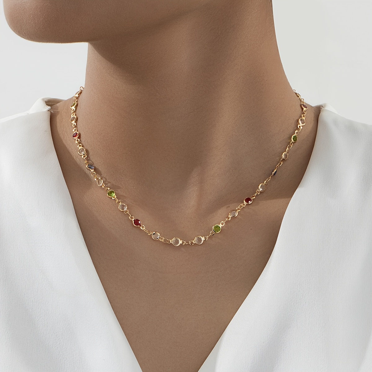Colored Glass Collarbone Necklace, Stylish Everyday Wear